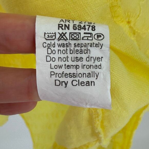 Terzo Millennio Yellow 100% Linen Italy Sleeveless Midi Eyelet Hem Dress Medium - Picture 9 of 9